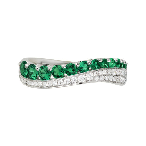 14k White Gold Emerald Wave Dinner Ring