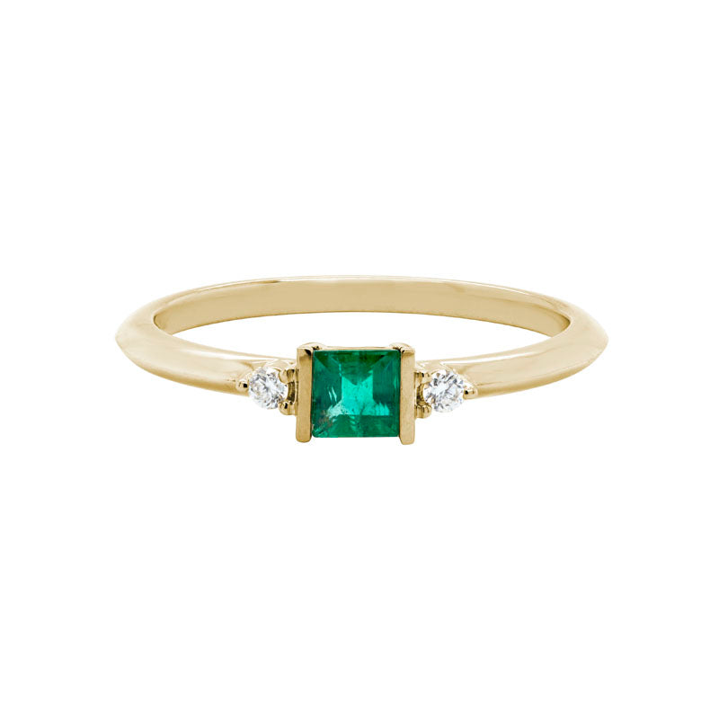 14k Yellow Gold Emerald and Diamond Stacker Ring | May Birthstone Gift