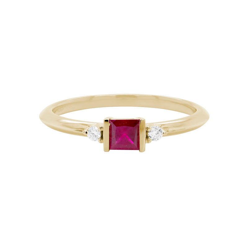 14k Yellow Gold Ruby and Diamond Stacker Ring | July Birthstone Gift