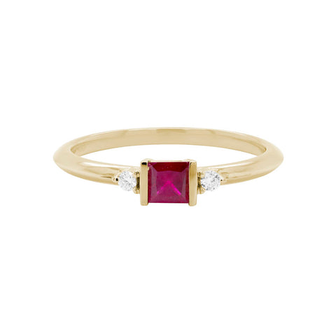 14k Yellow Gold Diamond and Ruby Stacker Ring