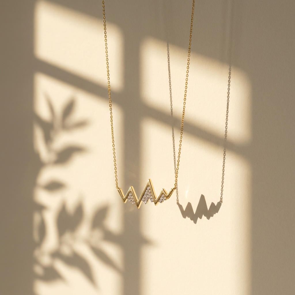 14k Yellow Gold Diamond Snow Capped Mountain Pendant | Whistler Alpine Necklace