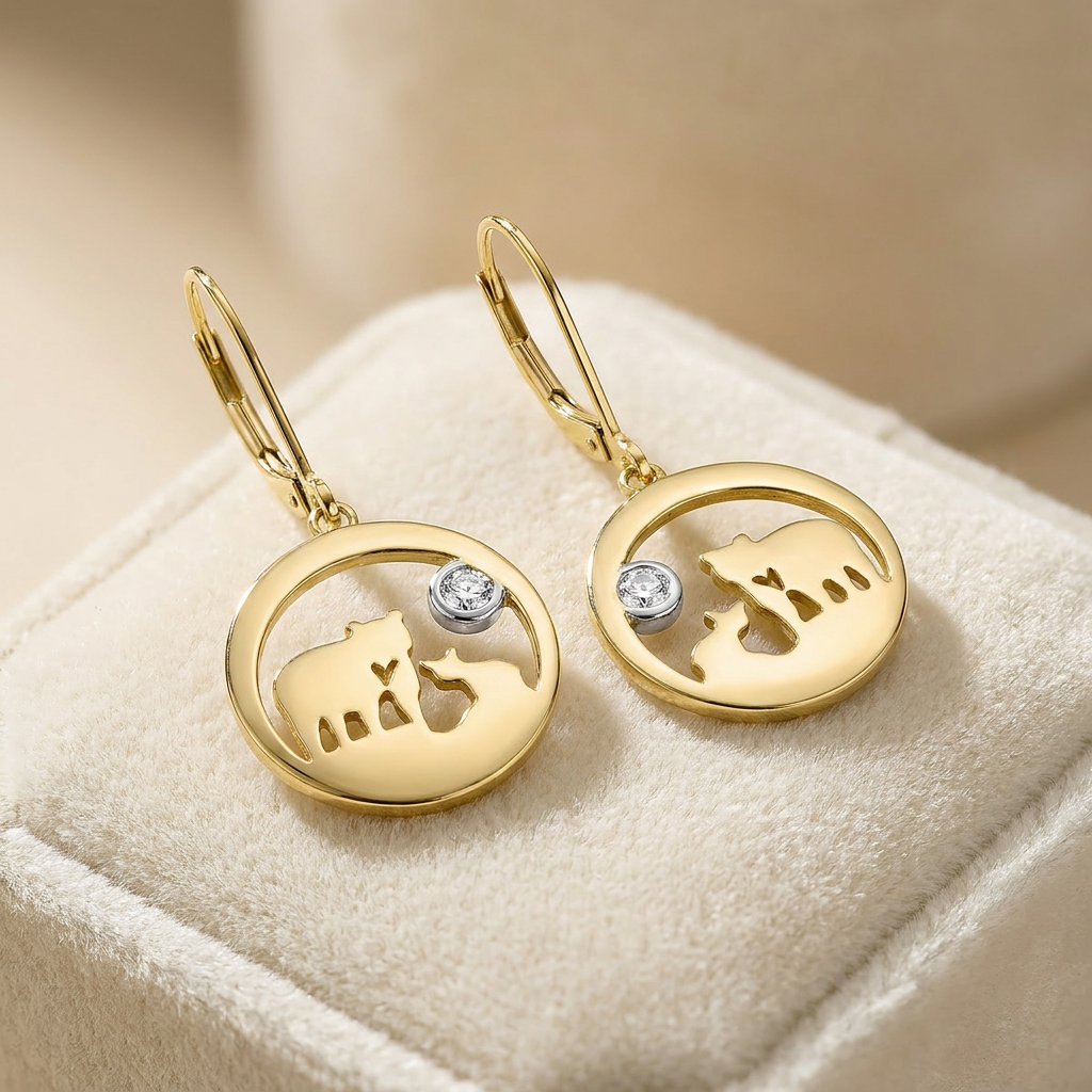 14k Yellow Gold Diamond Jeanie Bear Earrings | Canadian Gold & Diamond Edition