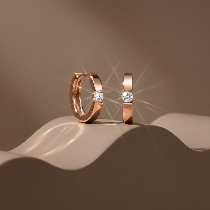 10k Canadian Gold Diamond Huggie Earrings | 0.12ct | Yellow, White & Rose | Whistler Keepsake