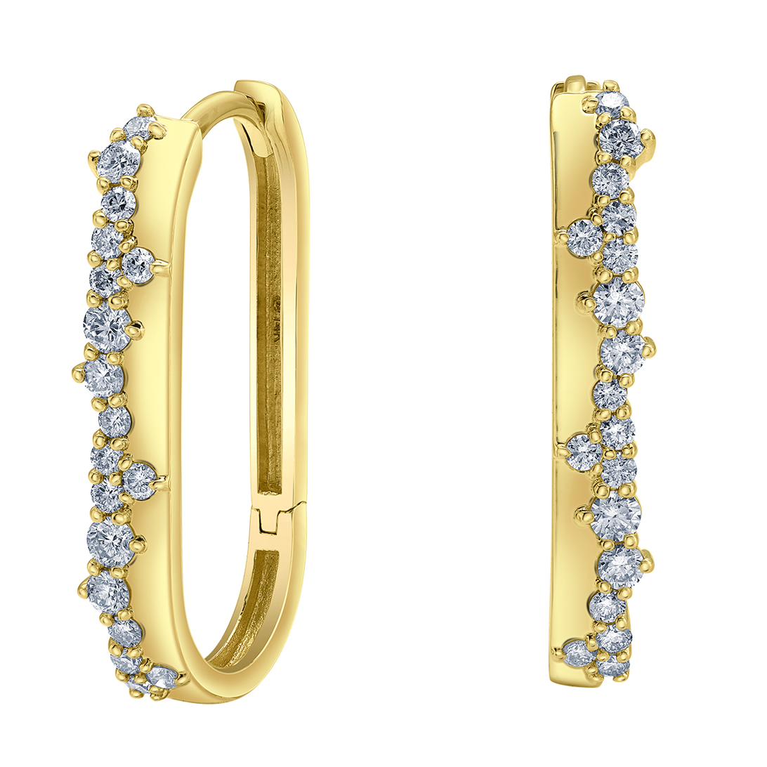 14k Yellow Gold Canadian Diamond Whistler Mountain Snowfall Rectangular Huggie Earrings