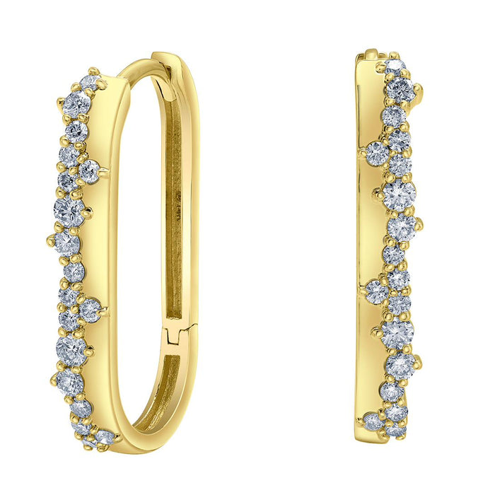 14k Yellow Gold Canadian Diamond Whistler Mountain Snowfall Rectangular Huggie Earrings