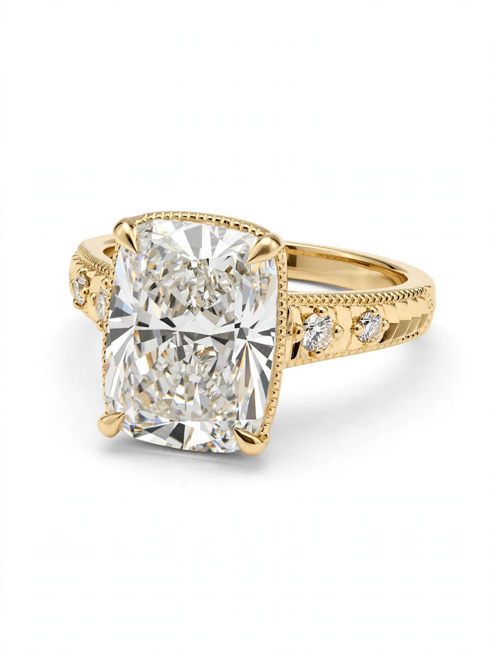 14k Yellow Gold 5.09ct Lab-Grown Elongated Cushion Diamond Ring | VVS-VS