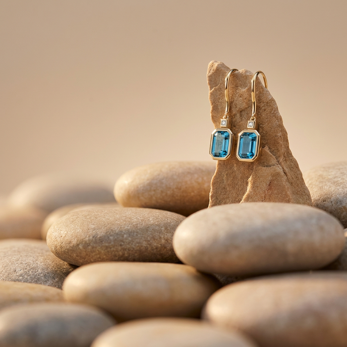 14k Yellow Gold London Blue Topaz & Diamond Drop Earrings | 2.44cttw | Whistler Keepsake