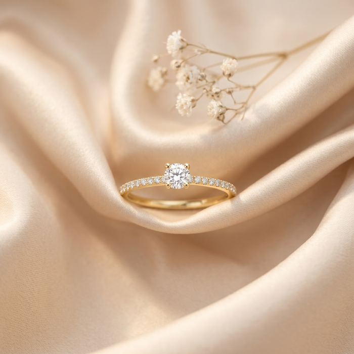 10k Yellow Gold Canadian Diamond Halo Solitaire Engagement Ring | 0.19ct | Whistler Bridal