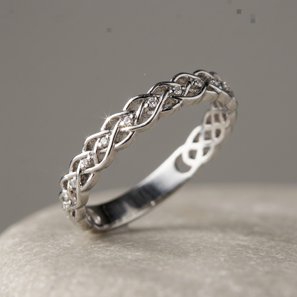 10k White Gold Diamond Celtic Oval Stacker Ring | Large | Whistler Keepsake