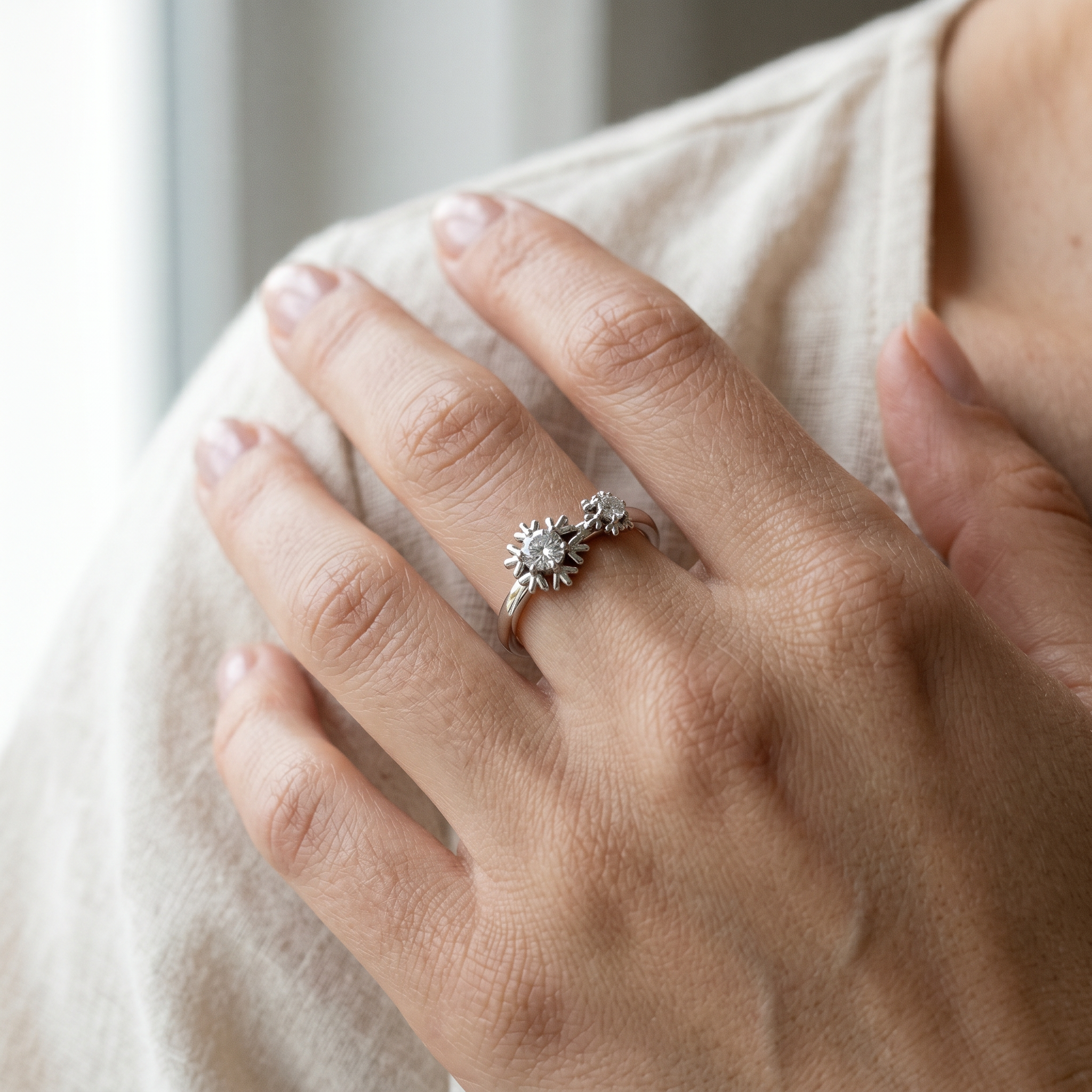 14k White Gold Canadian Diamond Double Snowflake Stacker Ring | 0.12cttw | Whistler Winter Keepsake