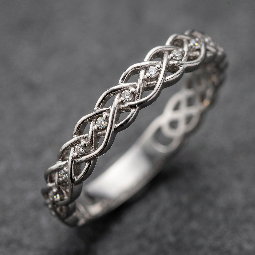 10k White Gold Diamond Celtic Oval Stacker Ring | Large | Whistler Keepsake