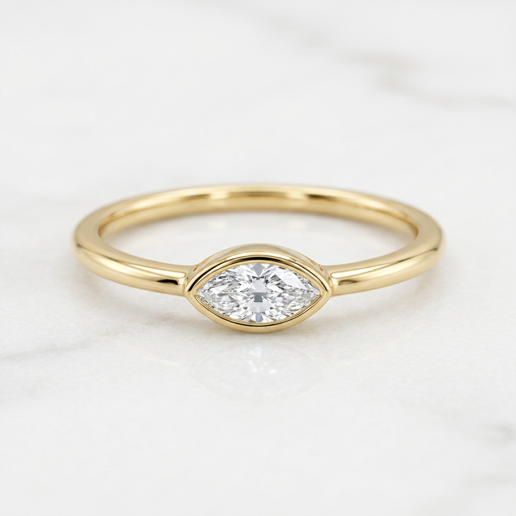 10k Yellow Gold Marquise Diamond Bezel Stacker Ring | 0.10ct | Whistler Keepsake