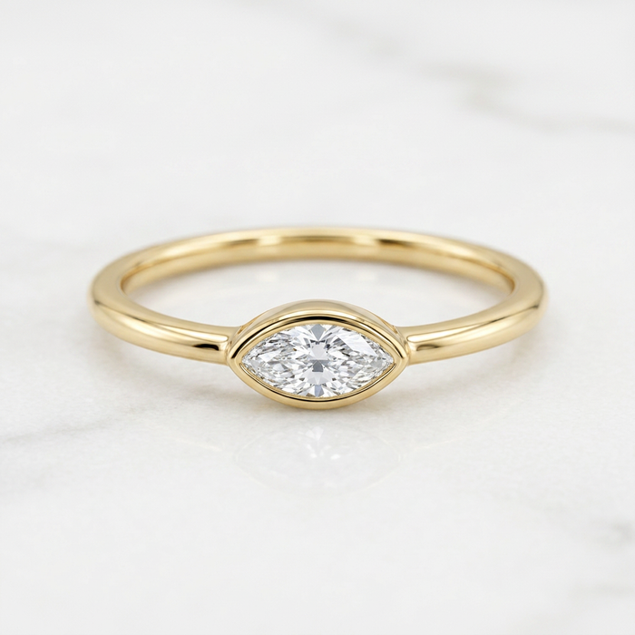 10k Yellow Gold Marquise Diamond Bezel Stacker Ring | 0.10ct | Whistler Keepsake
