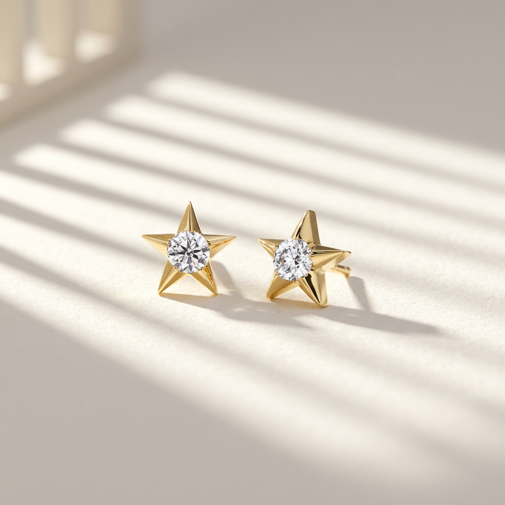 10k Yellow Gold Canadian Diamond Star Stud Earrings | Small | 0.12ct | Whistler Keepsake