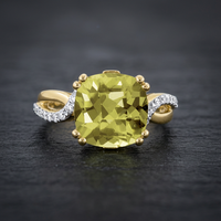 10k Yellow & White Gold Olive Quartz & Diamond Dinner Ring | Whistler Statement Ring