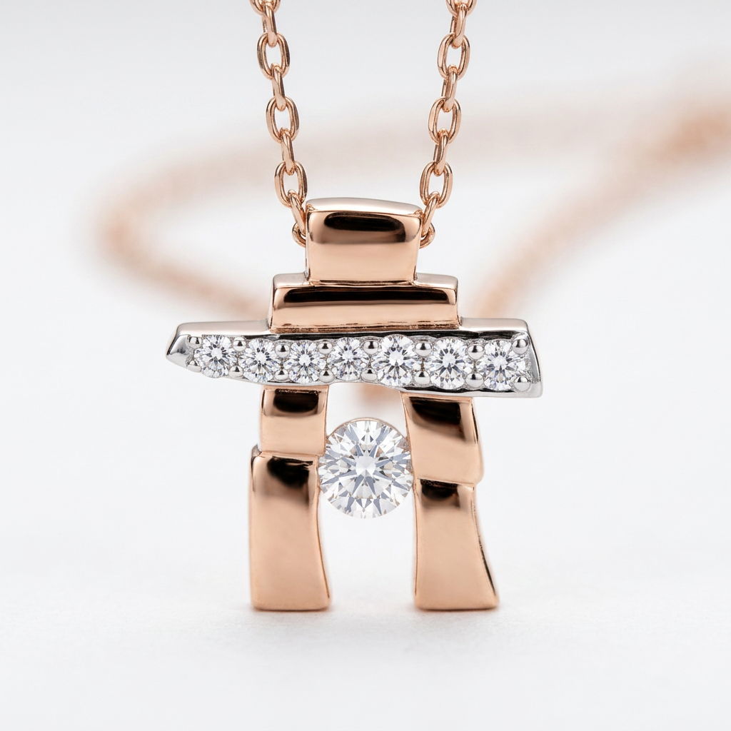 14k Rose Gold Canadian Diamond Inukshuk Pendant | 25th Anniversary Edition | 0.52cttw