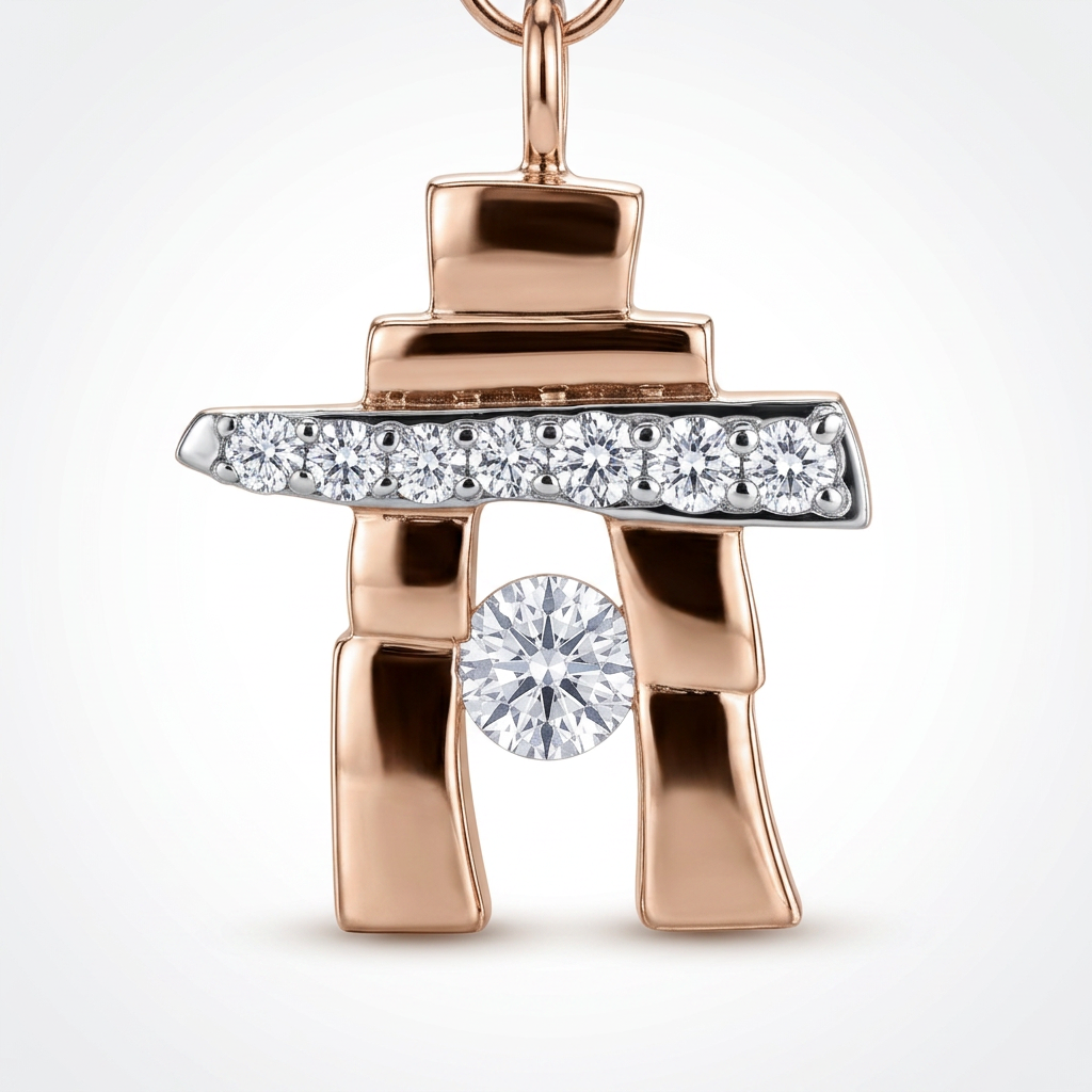 14k Rose Gold Canadian Diamond Inukshuk Pendant — 25th Anniversary