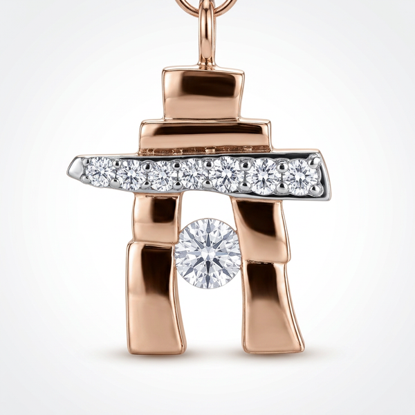 14k Rose Gold Canadian Diamond Inukshuk Pendant — 25th Anniversary