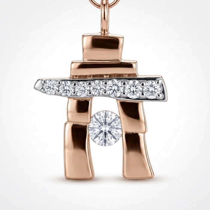 14k Rose Gold Canadian Diamond Inukshuk Pendant — 25th Anniversary