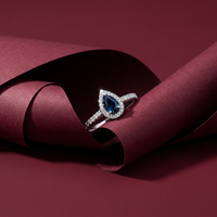10k White Gold Sapphire & Diamond Halo Pear Shape Ring | 0.26ct | Whistler Keepsake