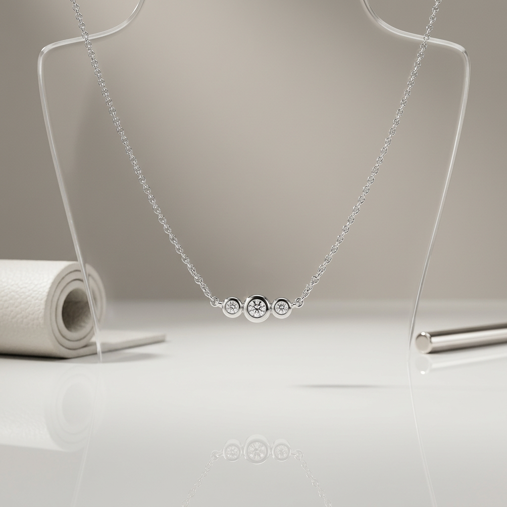 14k White Gold Diamond Three Across Pendant | 0.05ct | Whistler Keepsake