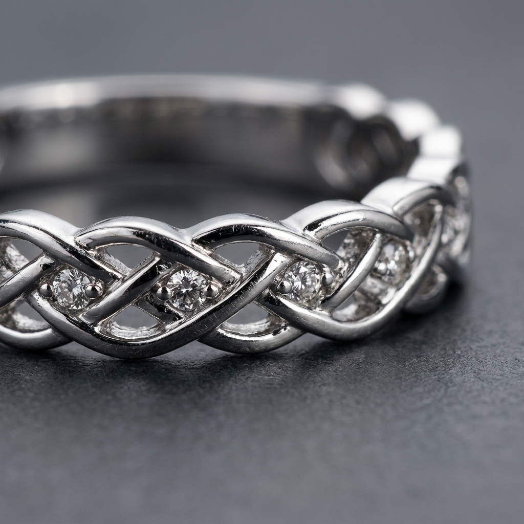 10k White Gold Diamond Celtic Oval Stacker Ring | Large | Whistler Keepsake