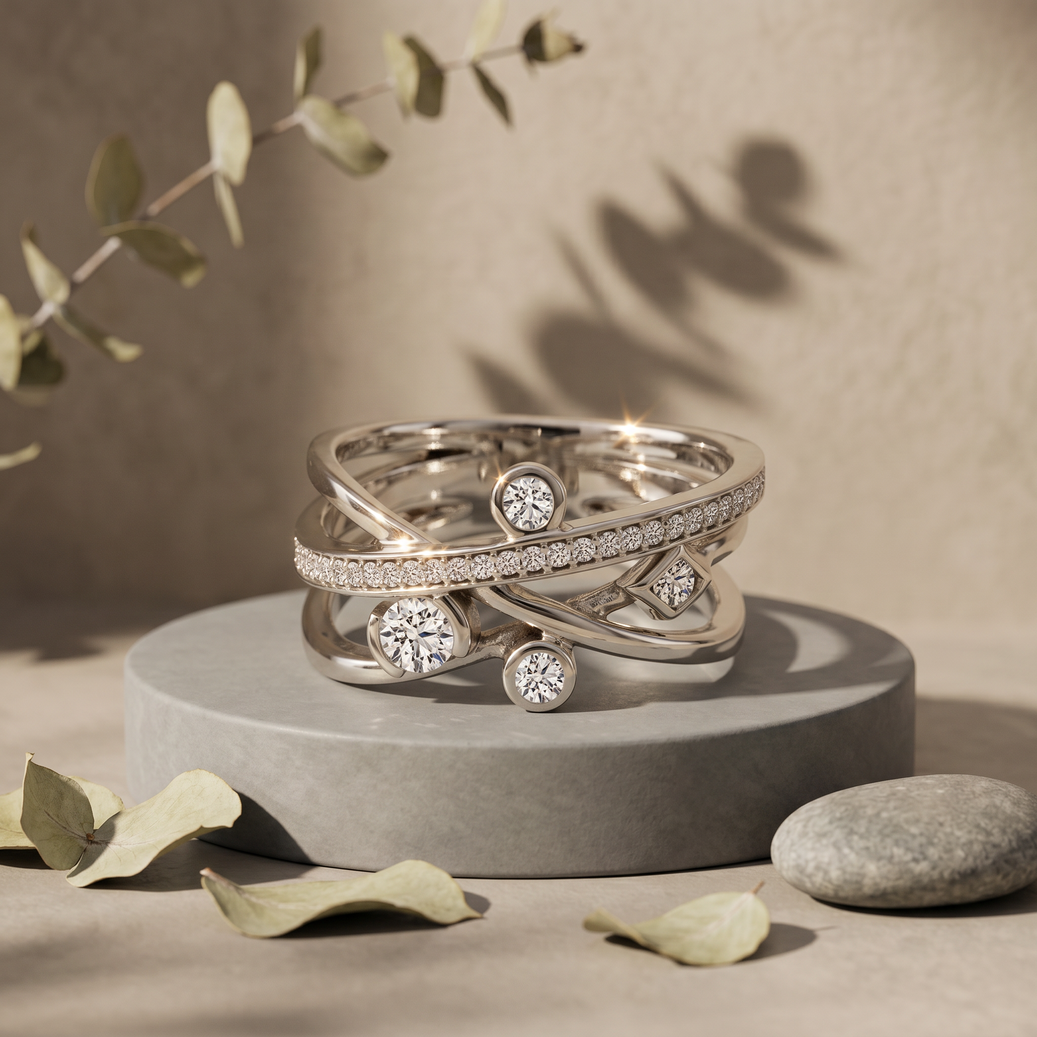 18k White Gold Canadian Diamond Criss-Cross Dinner Ring | 0.44cttw | Whistler Luxury Statement Ring