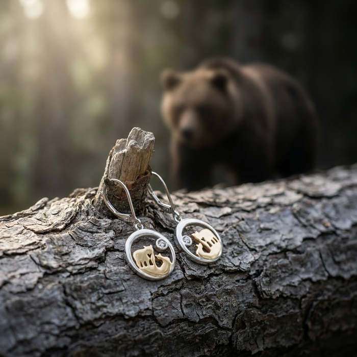14k Two-Tone Diamond Jeanie Bear Earrings | Canadian Gold & Diamond Edition