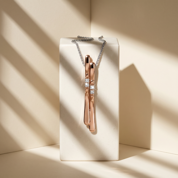 14k Rose Gold Canadian Diamond Skis Pendant | 0.12cttw | Whistler Mountain Keepsake