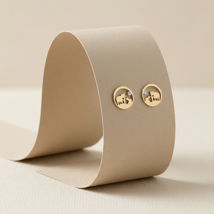 14k Canadian Yellow Gold Diamond Jeanie Bear Stud Earrings | Ethical Luxury