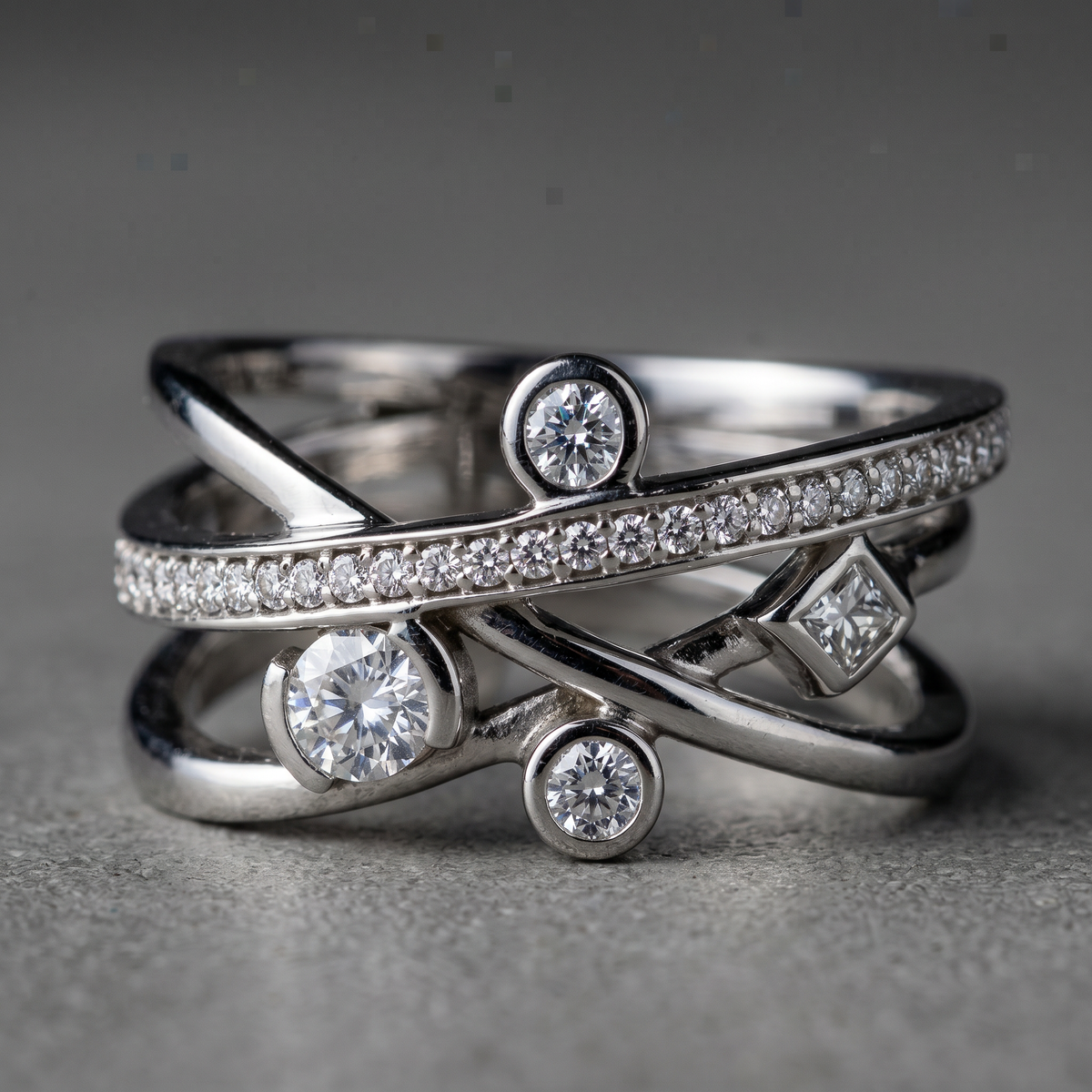 18k White Gold Canadian Diamond Criss-Cross Dinner Ring | 0.44cttw | Whistler Luxury Statement Ring