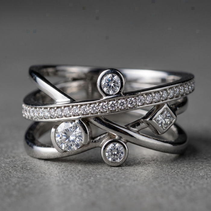 18k White Gold Canadian Diamond Criss-Cross Dinner Ring | 0.44cttw | Whistler Luxury Statement Ring