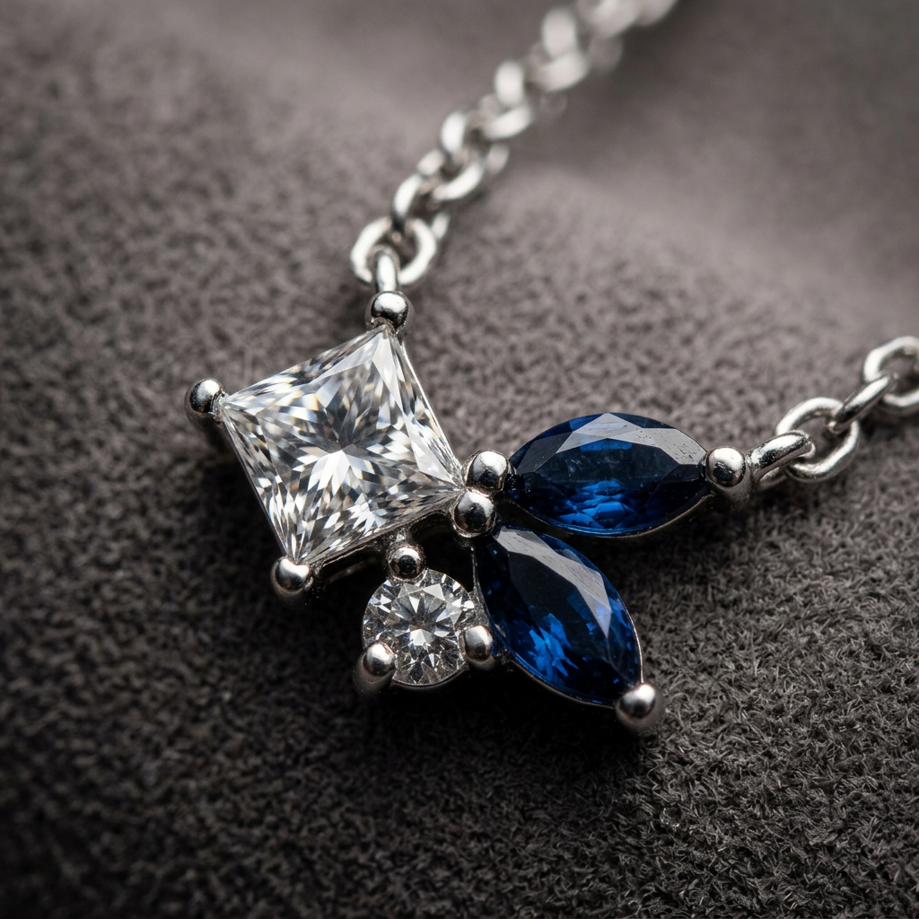 14k White Gold Blue Sapphire & Canadian Diamond Shooting Star Pendant | Whistler Keepsake
