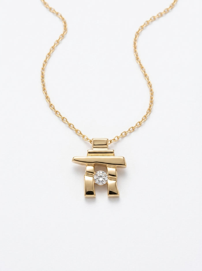 14k Yellow Gold Canadian Diamond Inukshuk Pendant — Small