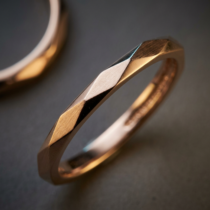 10k Rose Gold Diamond Cut Geometric Comfort Fit Stacker Ring | Whistler Keepsake