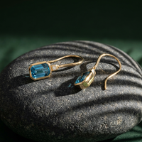 14k Yellow Gold London Blue Topaz & Diamond Drop Earrings | 2.44cttw | Whistler Keepsake