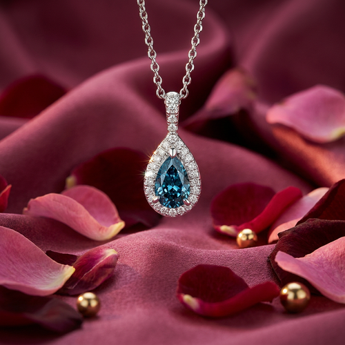 10k White Gold Sapphire & Diamond Halo Pear Shape Pendant | 0.08cttw | Whistler Keepsake