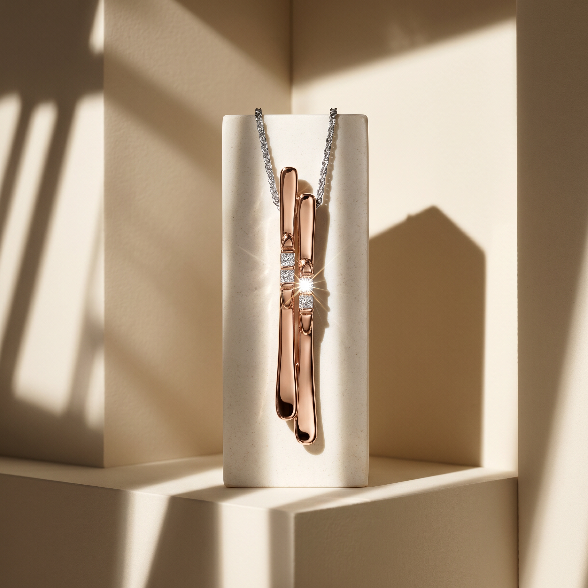 14k Rose Gold Canadian Diamond Skis Pendant | 0.12cttw | Whistler Mountain Keepsake