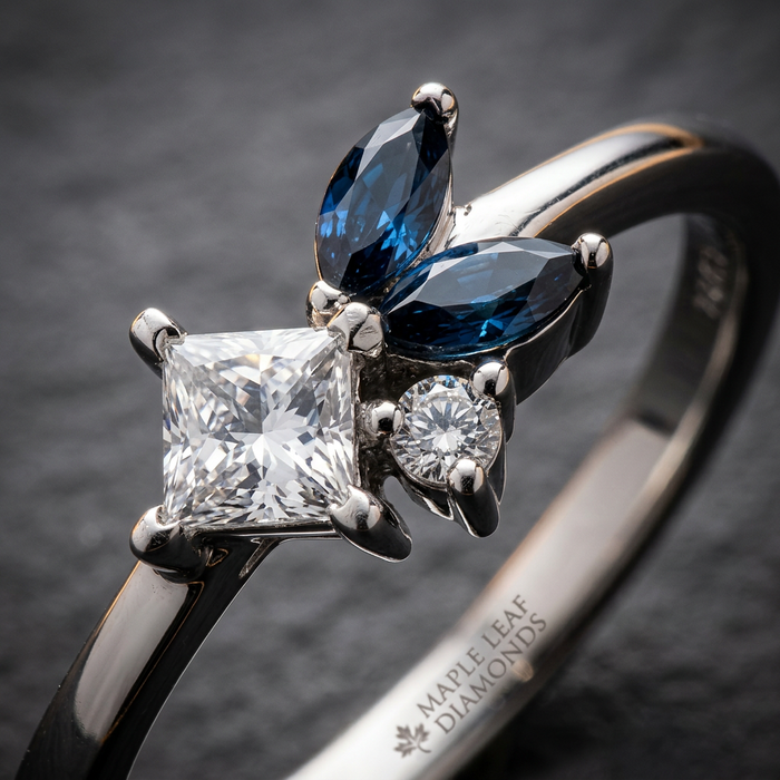 14k White Gold Blue Sapphire & Canadian Diamond Shooting Star Ring | Whistler Keepsake