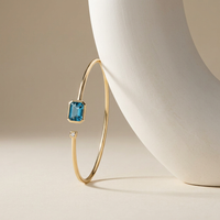 14k Yellow Gold London Blue Topaz & Diamond Open Wire Bangle