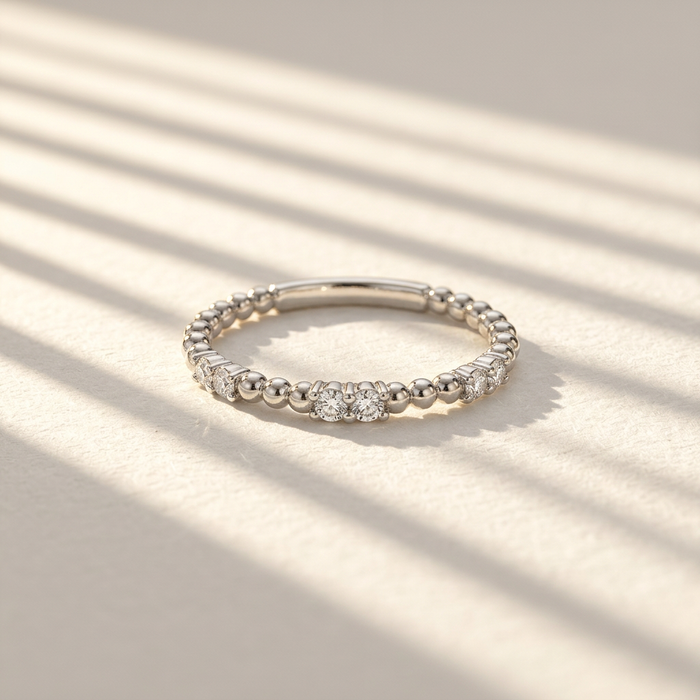 10k White Gold Diamond Antique Beaded Stacker Ring | 0.20ct | Whistler Keepsake
