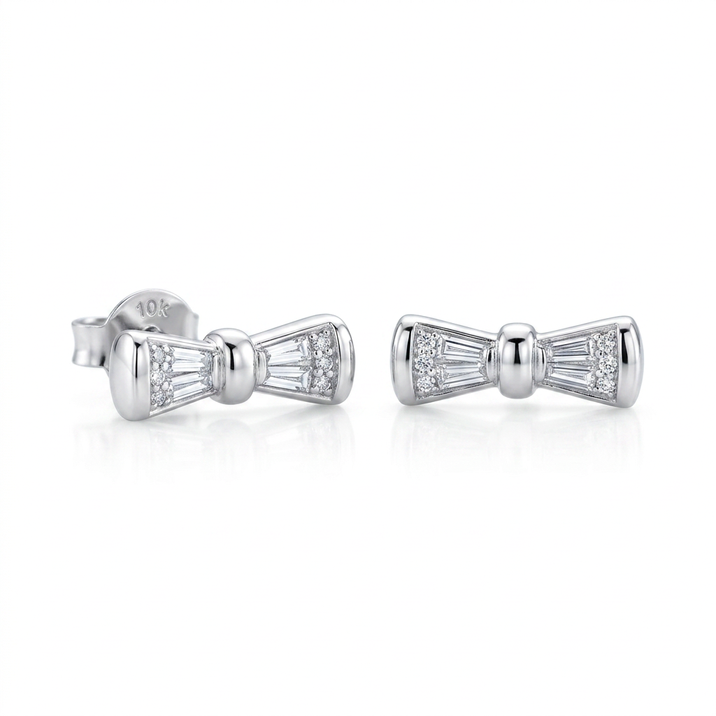 10k White Gold Diamond Bowtie Stud Earrings | 0.12ct | Whistler Keepsake
