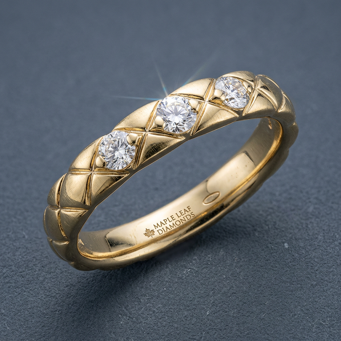 14k Yellow Gold Canadian Diamond Quilted Stacker Ring | 0.12ct | Whistler Keepsake