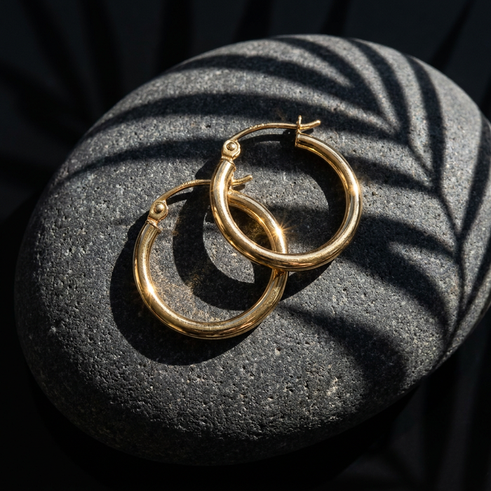 14k Yellow Gold Tube Hoop Earrings | 15mm Small | Whistler Keepsake