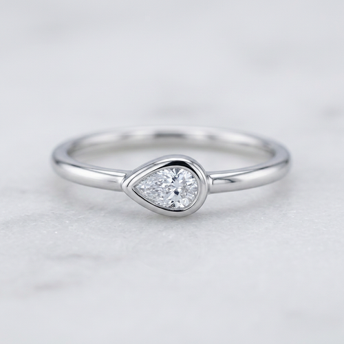 10k White Gold Pear Shape Diamond Bezel Stacker Ring | 0.10ct | Whistler Keepsake