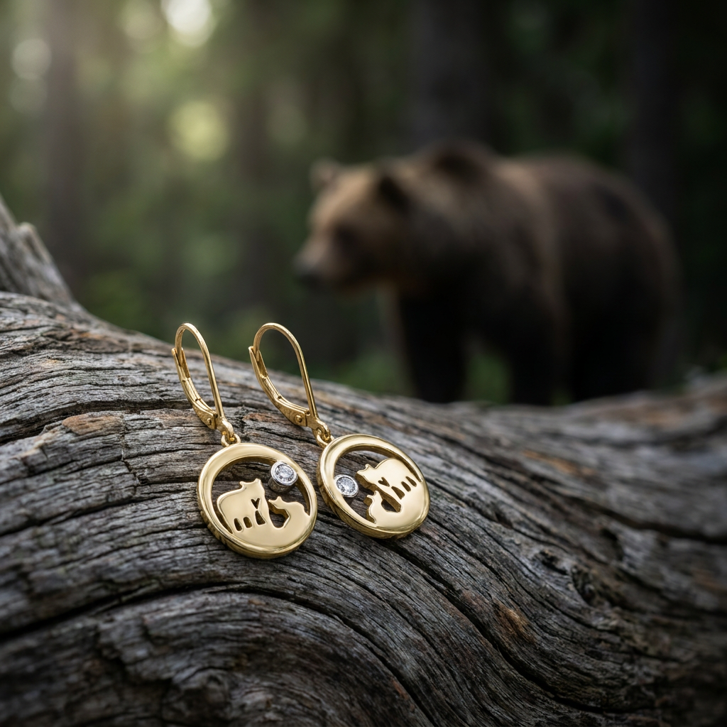 14k Yellow Gold Diamond Jeanie Bear Earrings | Canadian Gold & Diamond Edition