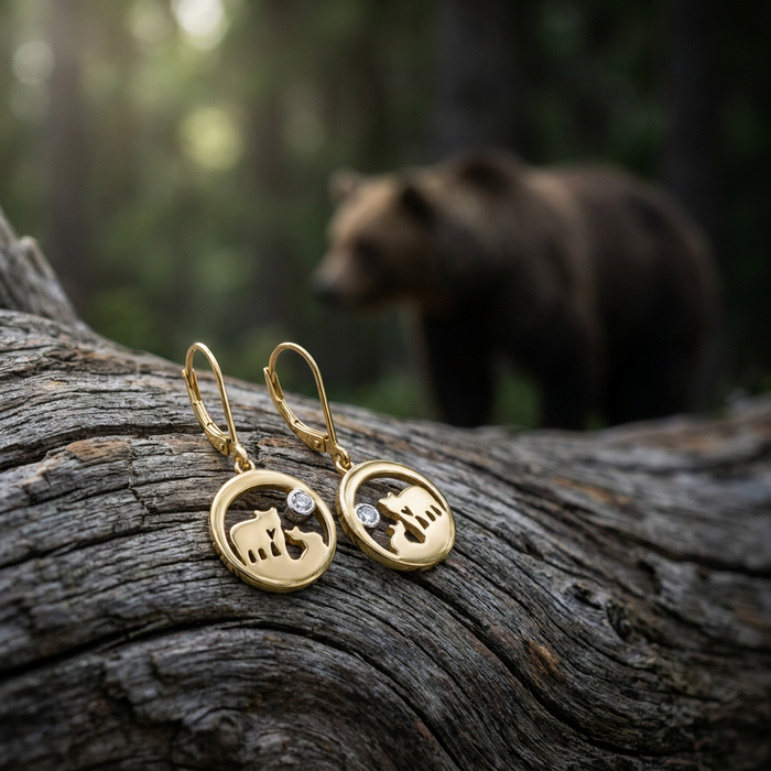 14k Yellow Gold Diamond Jeanie Bear Earrings | Canadian Gold & Diamond Edition