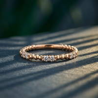 10k Rose Gold Diamond Antique Beaded Stacker Ring | 0.20ct | Whistler Keepsake