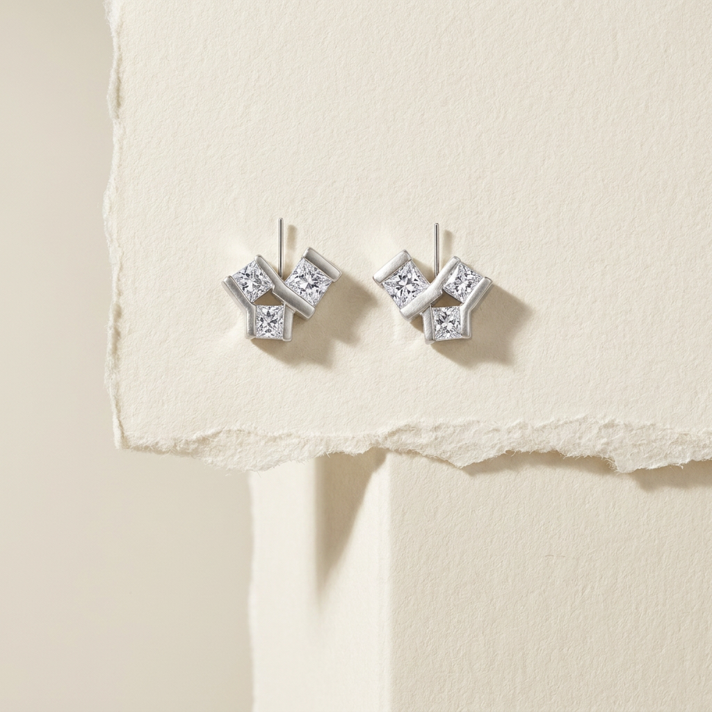 10k White Gold Canadian Diamond Princess Cut Cluster Stud Earrings | 0.24ct | Whistler Keepsake