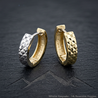 14k Yellow & White Gold Diamond Cut Reversible Huggie Earrings | Whistler Keepsake